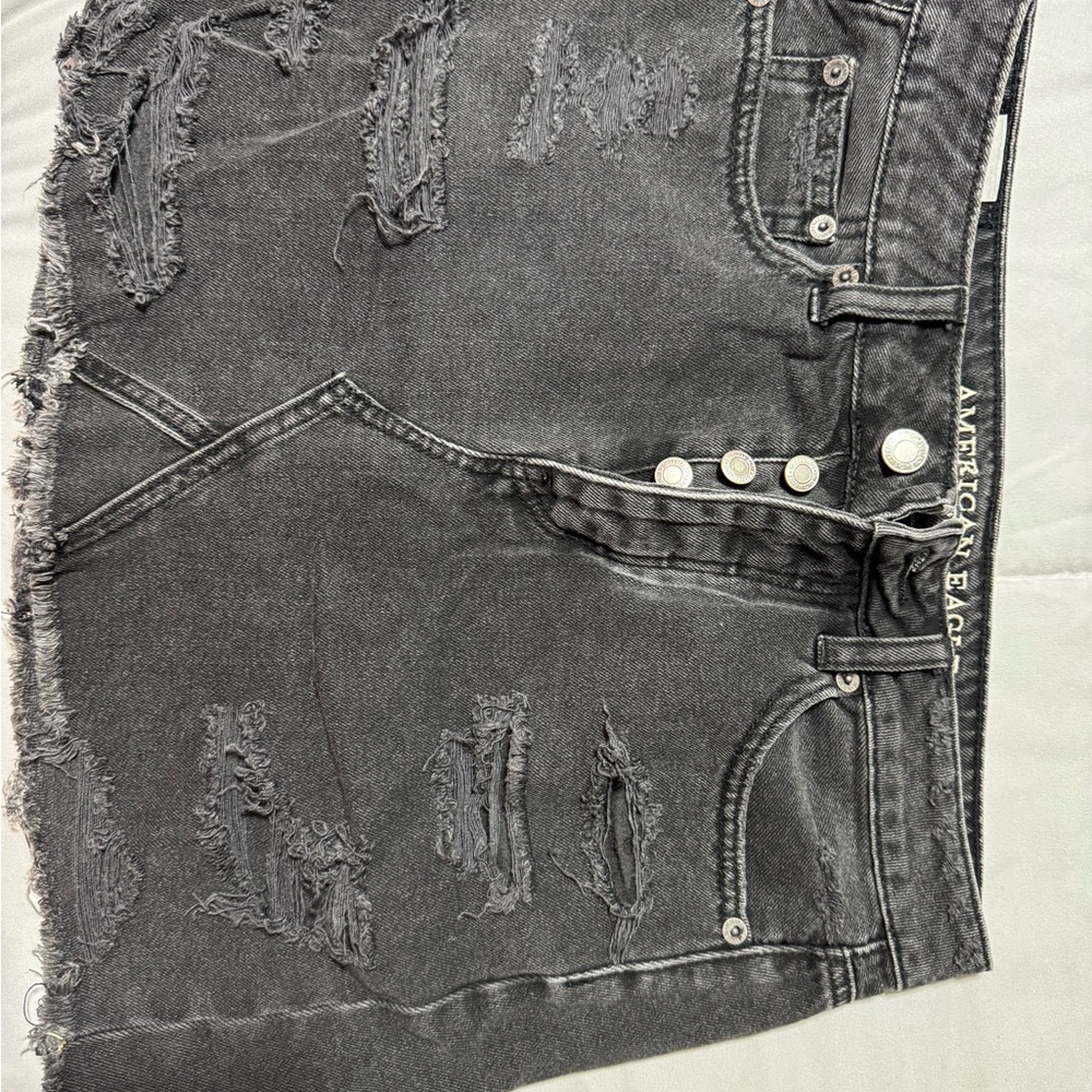 American Eagle Black Distressed Denim Skirt